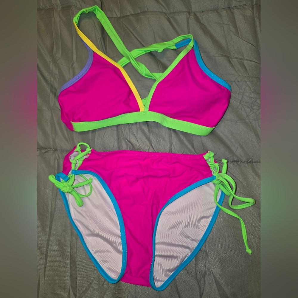 Vibrant Pink and Green Bikini Set